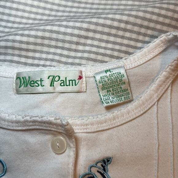 West Palm white blue shell embroidered women’s p large short sleeve tshirt top - Picture 3 of 4